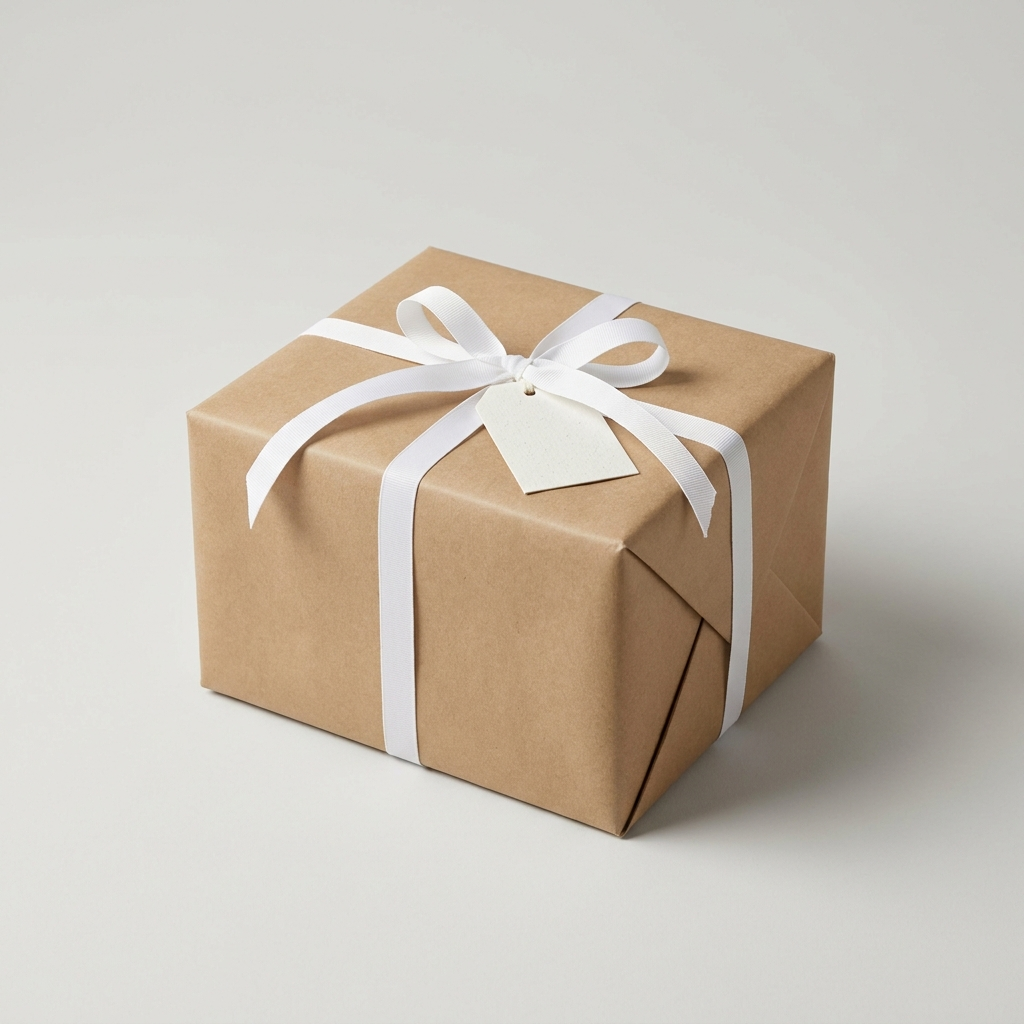 Premium gift wrapping — kraft paper gift box with white ribbon