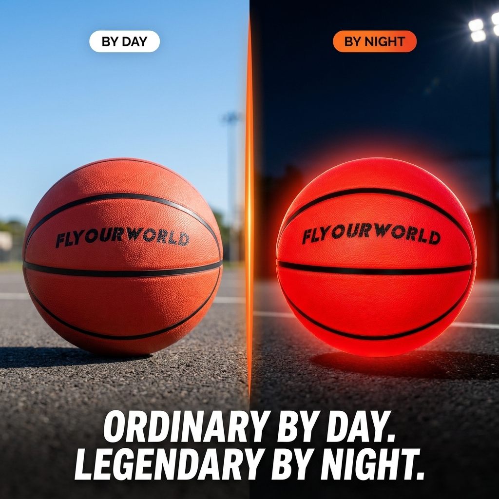 Ordinary by day, legendary by night — GlowJam LED basketball day vs night