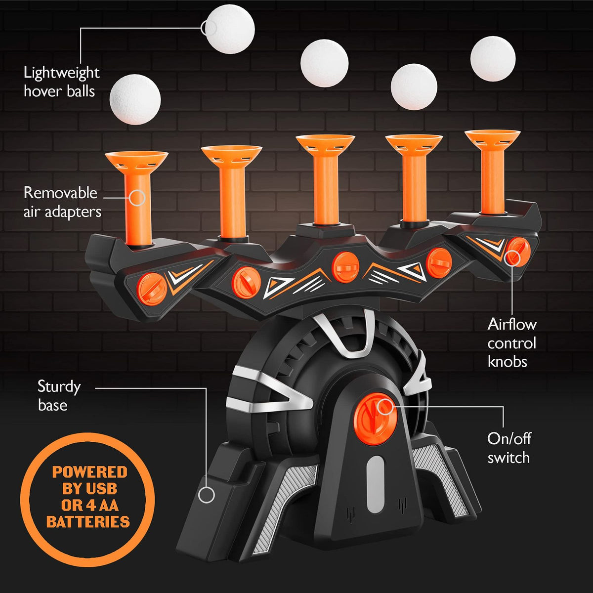 Target base with 5 removable air posts, 5 airflow knobs and on/off switch