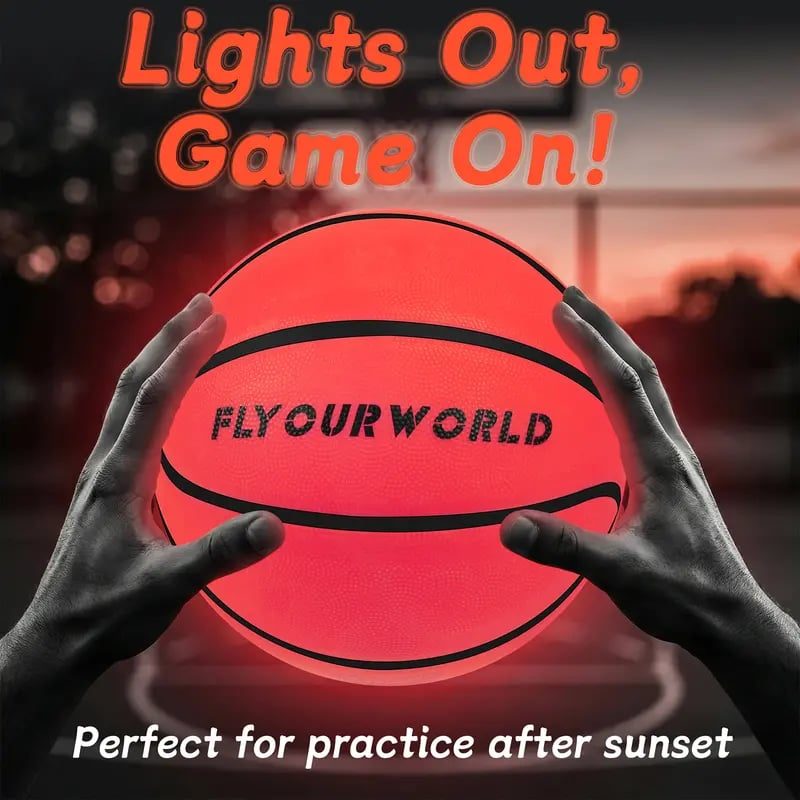 Glow basketball on a night court after sunset