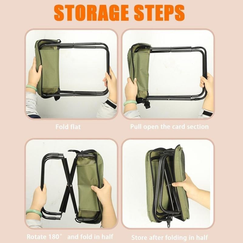 Step-by-step folding process for the portable stool bag