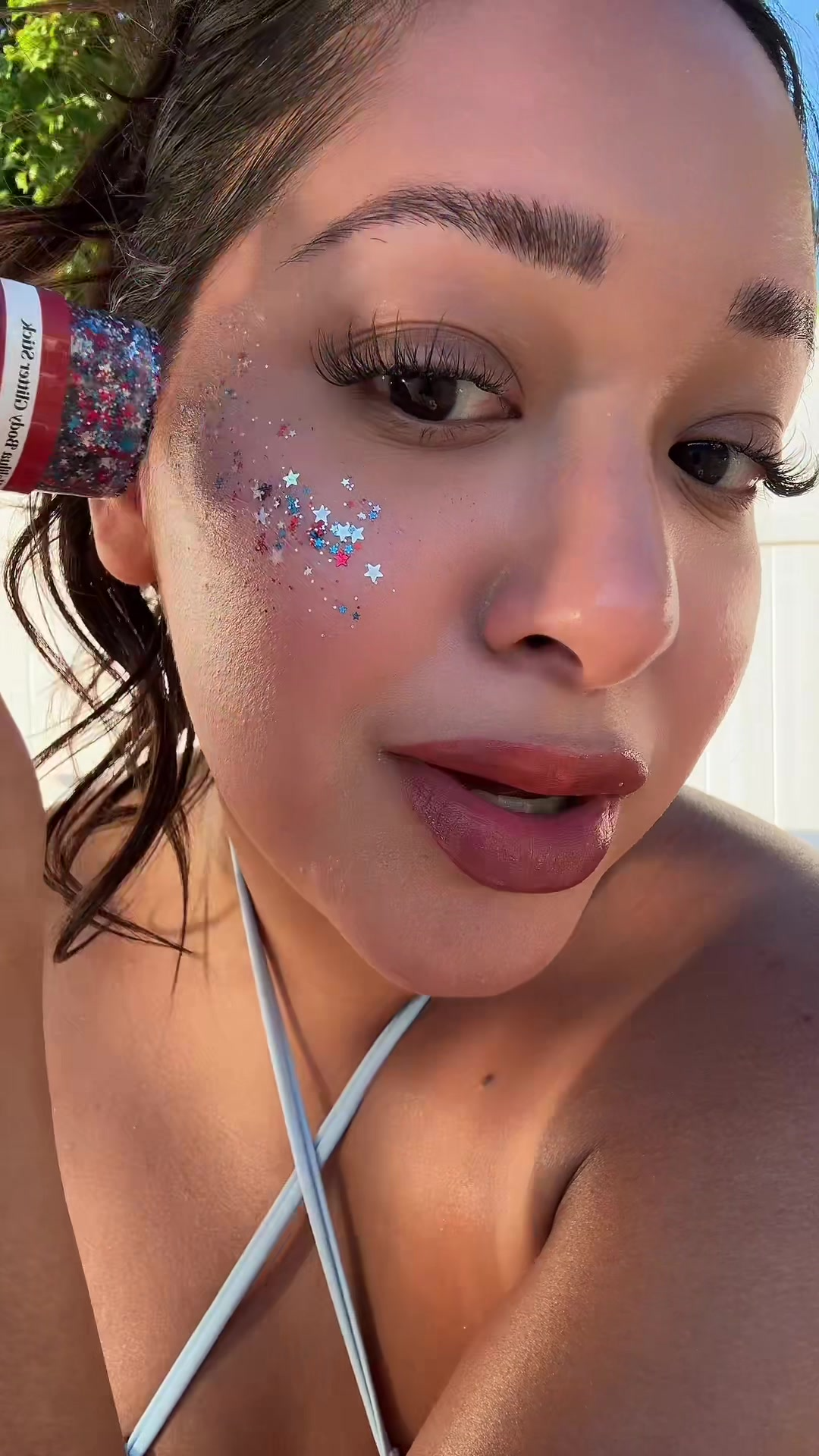 Patriotic glitter cheek look