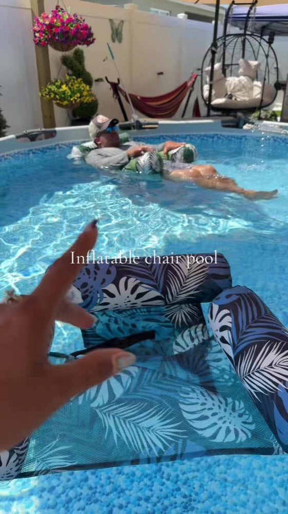 Blue pool lounge chair in water