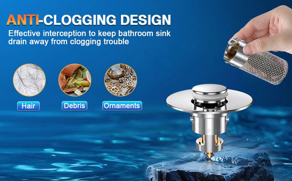 Anti-clogging design catches hair, debris and ornaments