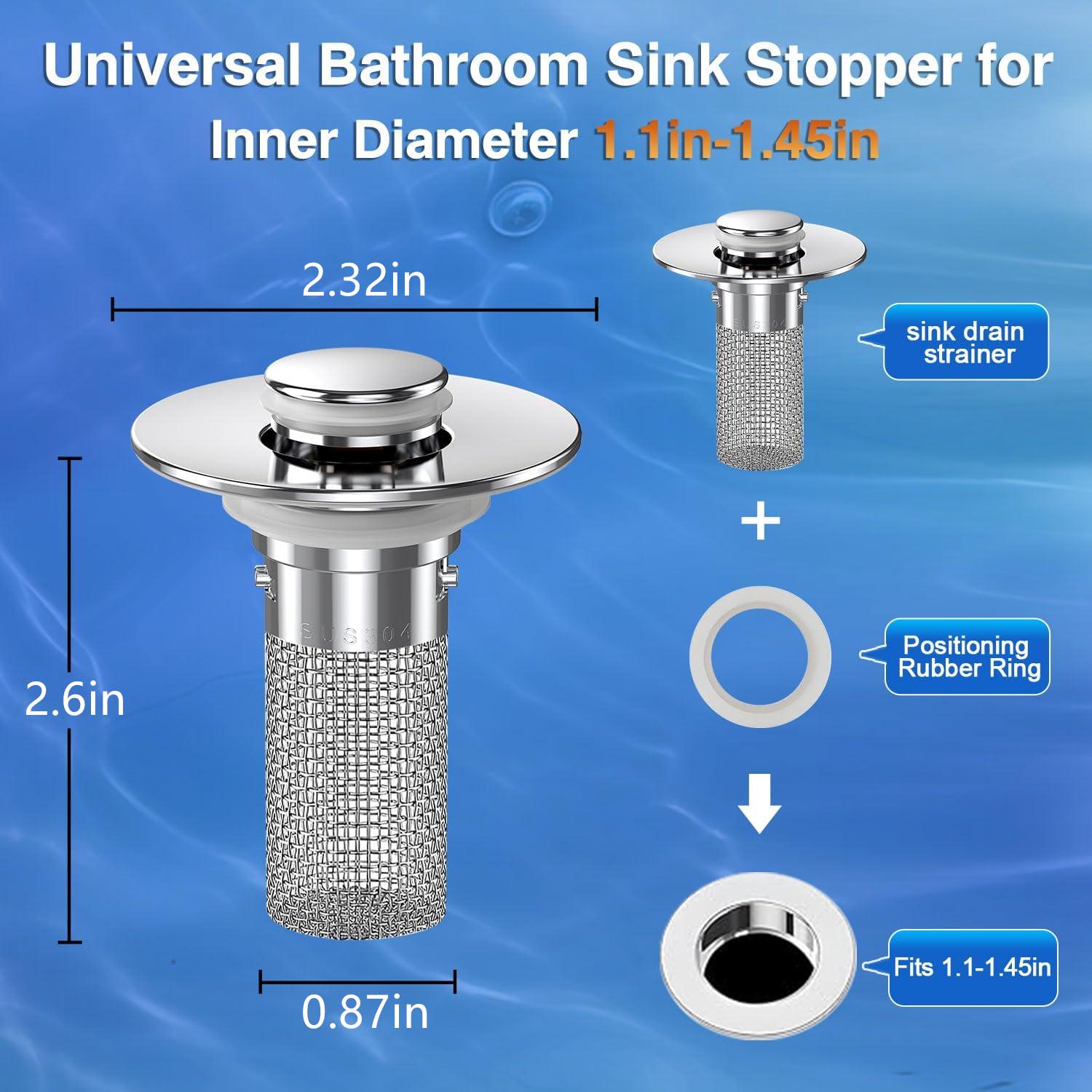 Universal bathroom sink stopper dimensions for 1.1 to 1.45 inch drains