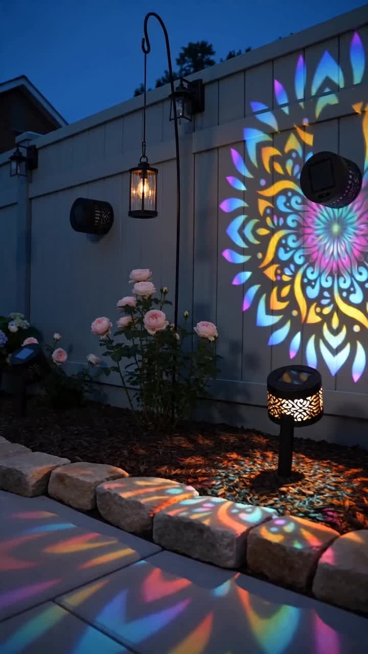 Solar mandala light on exterior house wall